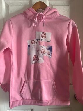 Pink Graphic Hoodie with Photo Collage Front